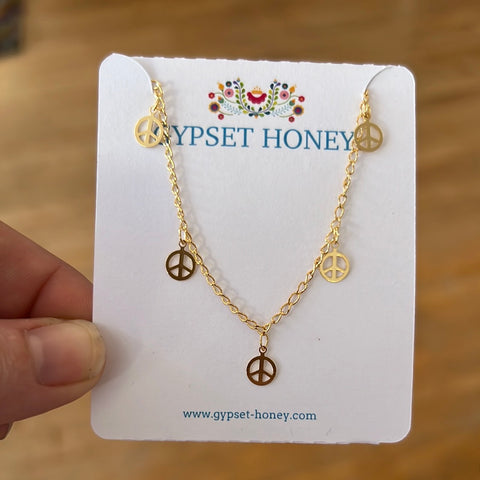Gold plated peace sign chain