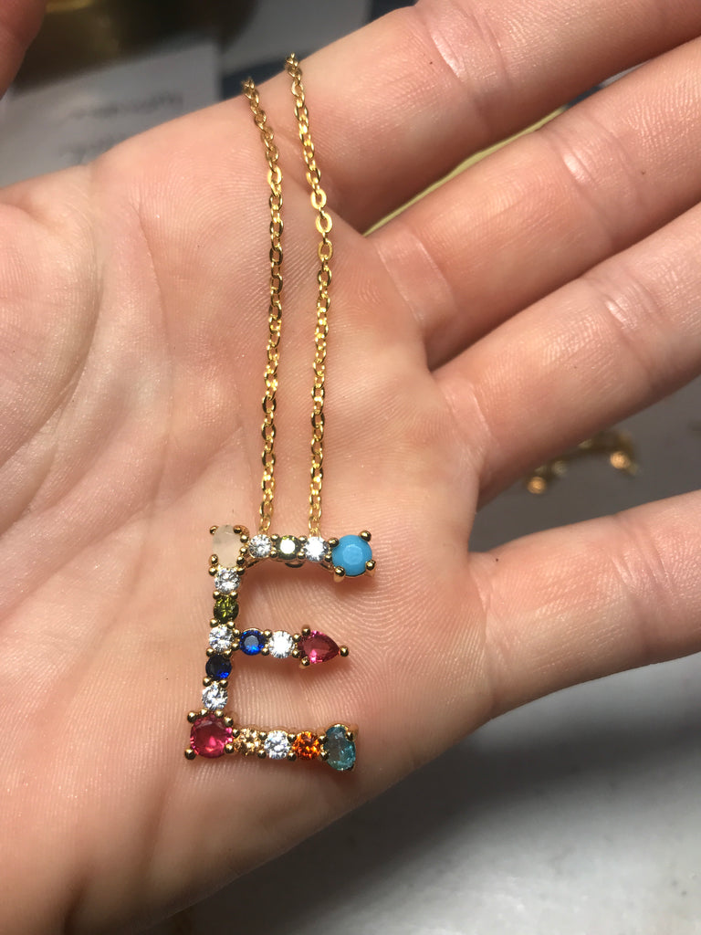 Initial Disc Necklace Rainbow Jewelry Custom Initial 